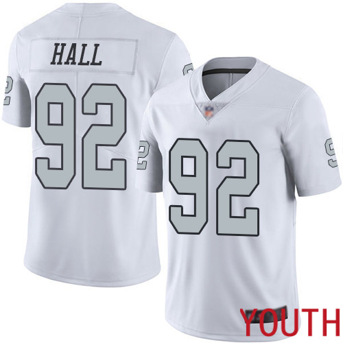 Oakland Raiders Limited White Youth P J  Hall Jersey NFL Football #92 Rush Vapor Untouchable Jersey